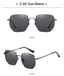 Front and 45-degree angle views of gunmetal metal frame polarized sunglasses