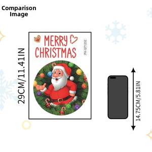 Detailed size chart of Santa Claus wall sticker showing dimensions against a smartphone