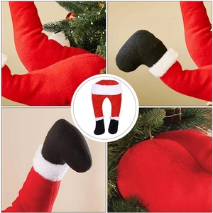 Piernas de elfo Papá Noel de felpa para decoración de árbol en tela roja blanca y negra
