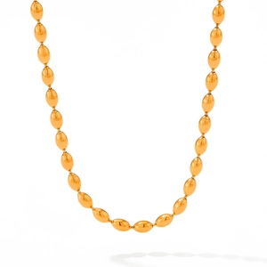 Minimalist gold stainless steel oval bead chain necklace with polished metallic finish