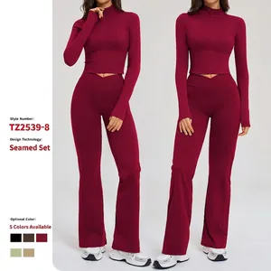 Abbigliamento Sportivo Yoga Fitness Da Donna Nylon Elastan Giacca Con Cerniera E Pantaloni A Campana Vita Alta Corsa
