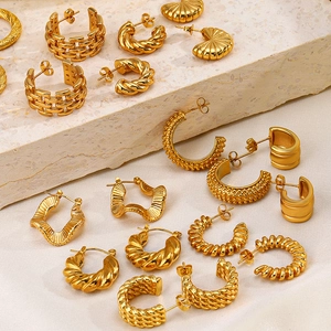 Collection of French vintage geometric gold earrings in various irregular textured designs