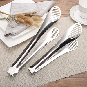 Stainless Steel Food Tongs Slotted Design BBQ Bread Steak Serving Tongs Heat Resistant Anti-Slip Kitchen Tool