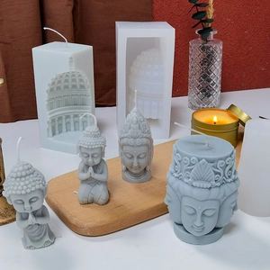 Silicone candle molds for DIY Buddha head, praying monk, and dome building plaster crafts