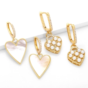 Heart Hoop Earrings 18K Gold Plated Copper With Mother Of Artificial Pearl Zircon And Artificial Pearl Elegant Fashion Jewelry For Women