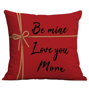 Red square Valentine's Day pillowcase with Be mine Love you More text and rope print