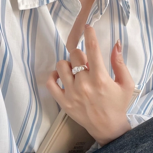 S925 sterling silver ring with irregular wave band and large oval zircon stone