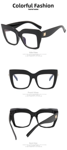 Three-view layout of black cat-eye glasses frames with golden square rivets and polished finish