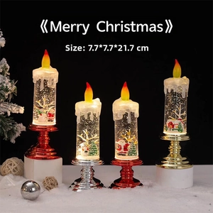 Christmas LED candle lantern with Santa and snowman scenes for festive decor