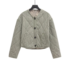 Veste Rembourrée Matelassée Pour Femmes Col Rond Boutonnage Simple Décontracté Manches Longues Couleur Unie Manteau Vintage