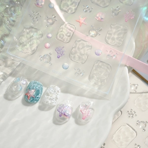 3D embossed ocean nail stickers with starfish and shells pattern for sea theme DIY manicures