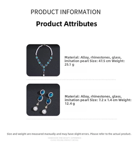 Detail specifications of blue gemstone and pearl vintage necklace and earring set