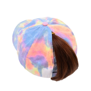 Tie-dye baseball cap with criss-cross elastic straps and high ponytail opening on back