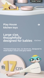 Detailed view of play kitchen set with 17cm toy spatula and pastel cooking accessories