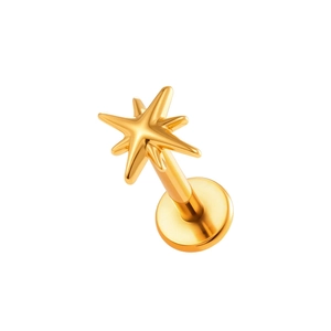 Classic gold star shaped titanium piercing stud with flat back for ear or lip
