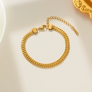 Fashion Stainless Steel Double Layer Gold Bracelet Woven Wheat Pattern Choker Necklace For Women Personalized Jewelry Gift