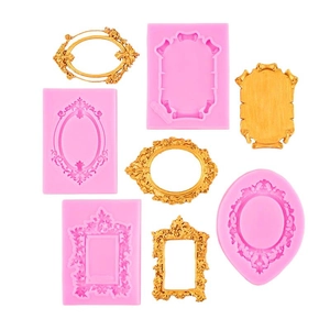 Baroque style frame silicone mold set with pink molds and gold finished frames