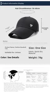 Size chart showing 11cm long brim baseball cap measurements and head circumference guide