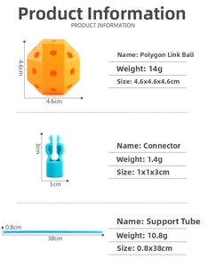 Macro view of DIY building tent kit with orange connector balls and blue support tubes