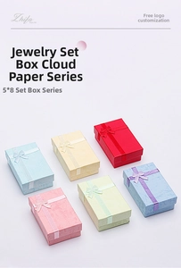 Top view of jewelry gift boxes in six colors with decorative ribbon bows 5x8cm