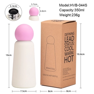Gourde isotherme 350ml en acier inoxydable blanc mat avec bouchon rose et guide des tailles