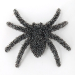 Realistic black flocked Halloween spider prop with faux fur for spooky outdoor decoration