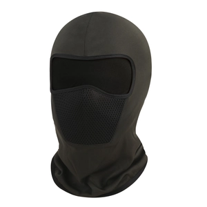 Detail of breathable mesh on charcoal balaclava for cycling and skiing air flow