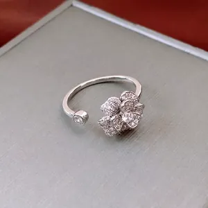 Flower Open Ring Copper Base With Pave Cubic Zirconia Adjustable Fashion Light Luxury Exquisite Hand Jewelry For Women