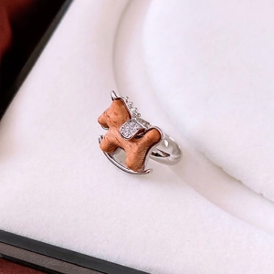 Elegant silver open ring featuring a wooden rocking horse motif with zircon accents