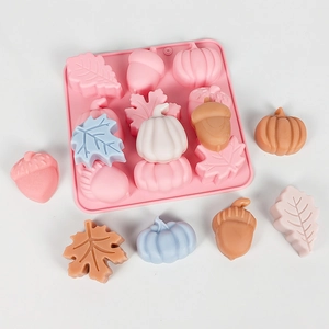 Silicone Mold Autumn Pumpkin Acorn Maple Leaf Shape For Baking Chocolate Cake Handmade Soap Resin Crafts Pink