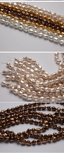 Detail of irregular natural baroque pearls in white, gold, and bronze for DIY jewelry