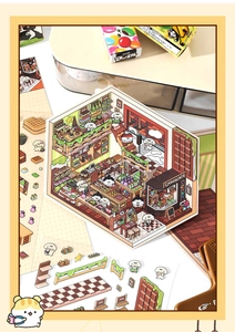 Macro view of a 3D chocolate shop themed sticker set for DIY journal scrapbooking
