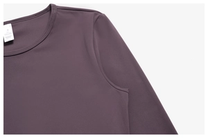 Detail of soft brushed yoga top label showing size S and 78% polyamide fabric
