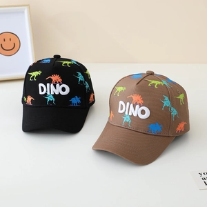 Kids baseball cap with dinosaur print and DINO embroidery in black and brown colors