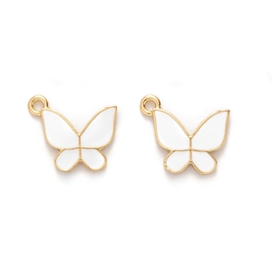 Gold plated butterfly charms with white enamel for DIY jewelry making and pendants