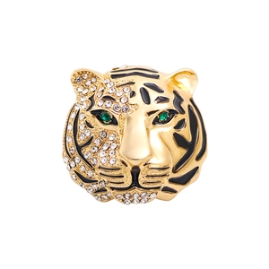 Vintage Tiger Head Brooch Alloy Rhinestone Enamel Lapel Pin For Men Suit Jewelry Accessories Retro Animal Decor