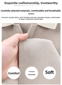 Detail von weichem atmungsaktivem beige Strickstoff und Kragen am Polohemd