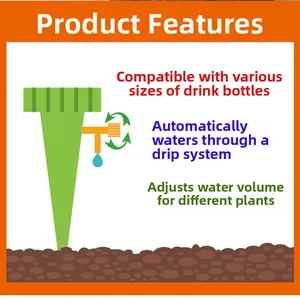 Detail showing adjustable water valve and conical irrigation stake for plant watering