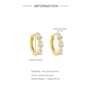 Detailed dimensions of gold S925 sterling silver hoop earrings with AAAAA cubic zirconia