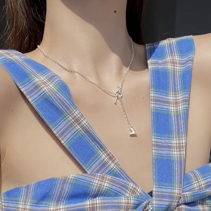 Minimalist S925 sterling silver heart necklace with OT buckle toggle closure for women