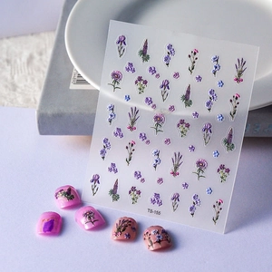 5D Embossed Flower Nail Stickers Self Adhesive Relief Floral Decals Lavender Daisy DIY Manicure Decoration For Women