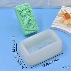 3D mermaid silicone mold with dimensions 12.2x7.9x3.6cm and detailed sea theme relief