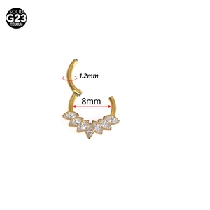 G23 titanium gold hinged segment ring with marquise cubic zirconia for septum piercing