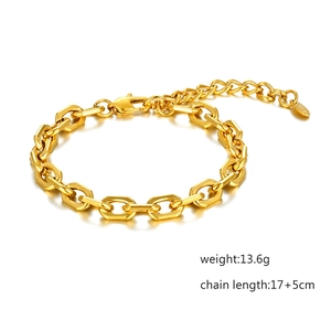 Bracelet chaîne à maillons fer à cheval en acier inoxydable doré poli et réglable