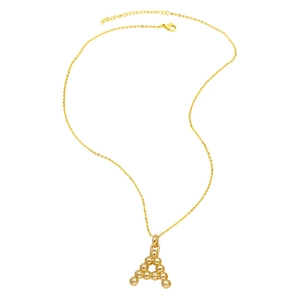 Golden necklace with letter A pendant made of round beads on a minimalist thin chain