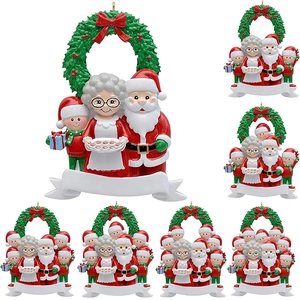 Family Christmas Ornament Resin Hand Painted Hanging Decor Festive Holiday Tree Decoration With Blank Banner