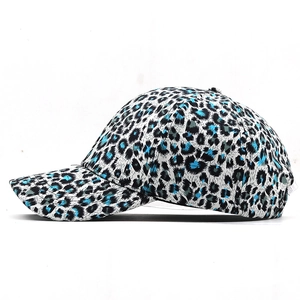 Modern leopard print baseball cap in blue and white with a classic curved brim
