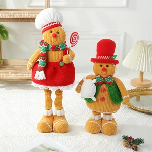 Christmas Gingerbread Man Doll Knitted Extensible Legs Tabletop Ornament Festive Window Decor Cute Plush Figure