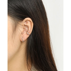 Minimalist silver S925 sterling silver hoop earrings and textured ear cuff set for women