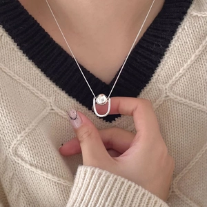 Minimalist 925 sterling silver geometric bead pendant necklace on elegant silver box chain